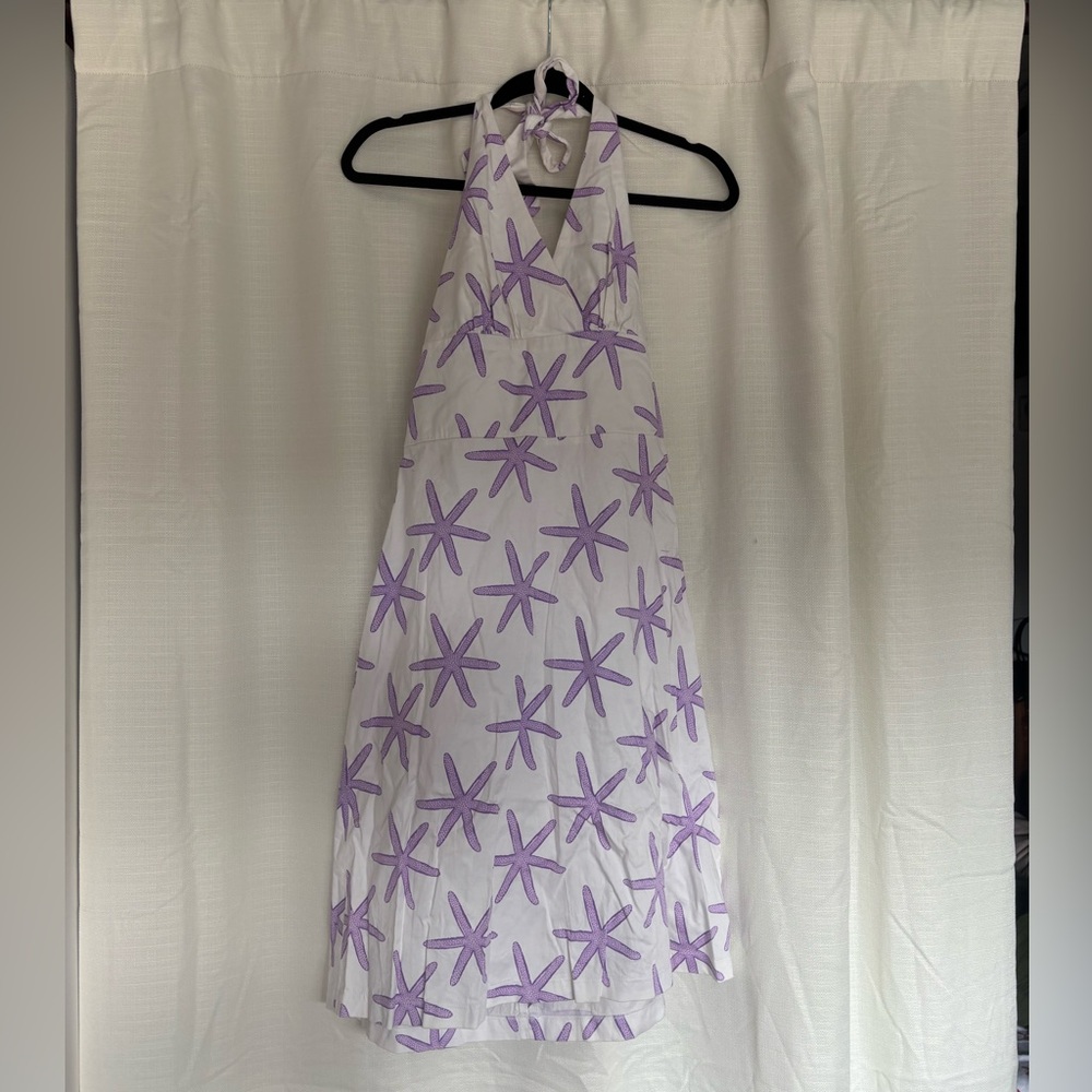 Vintage Govango Beachy Purple Starfish Midi Halter Neck Dress
